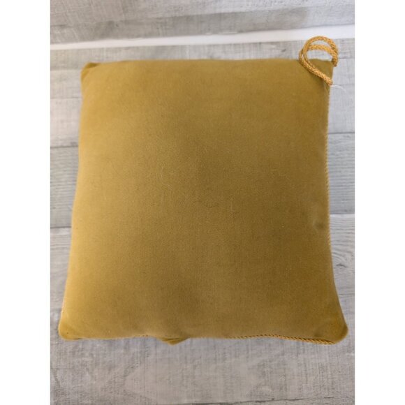 Vintage Yellow Velvet Throw Pillow With Floral Embroidery & Gold Cord Accent - Picture 6 of 8